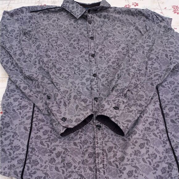 INC InternationalConcepts XLMen'sFloralPrint LngslShirtGrey ButtonUp100% Cotton. - Picture 1 of 7